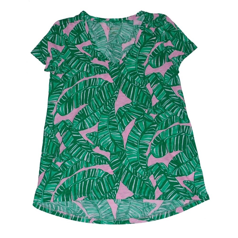 NWT Lilly Pulitzer Etta V-Neck Top Conch Shell Pink Lets Go Bananas Tee Shirt